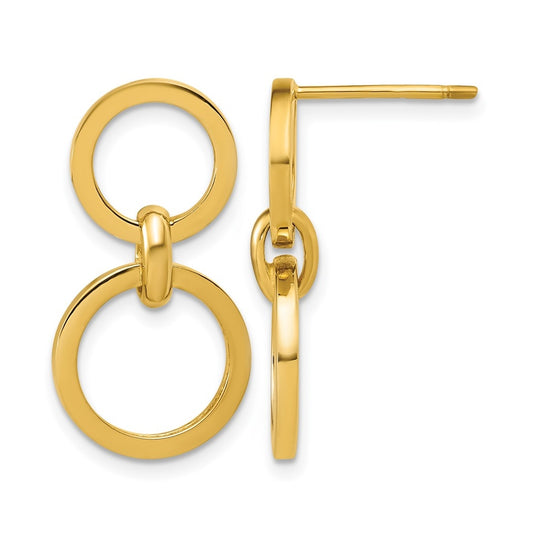 14k Yellow Gold Polished Circle Post Dangle Earrings