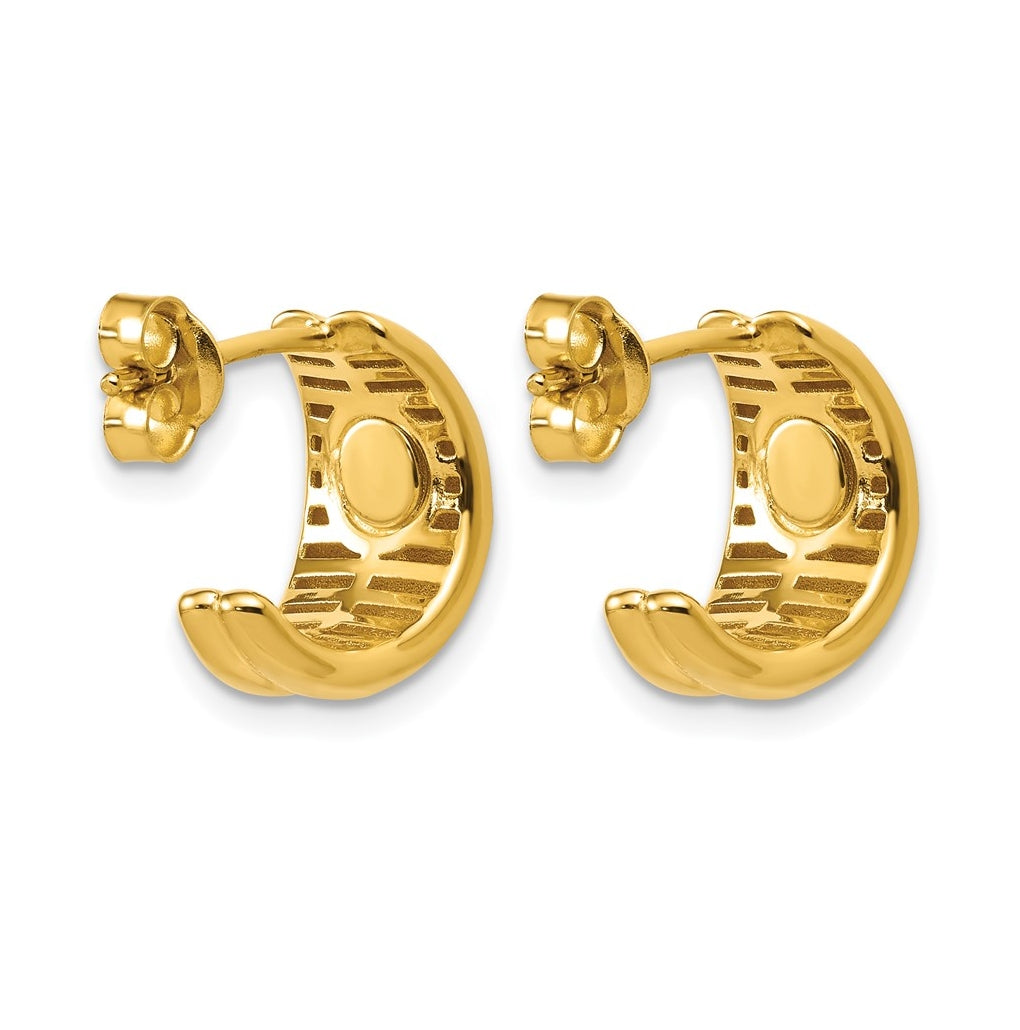 14k Yellow Gold Polished Grooved J-Hoop Post Earrings