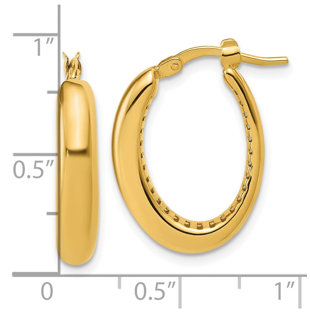 14k Yellow Gold Polished Oval Hoop Earrings