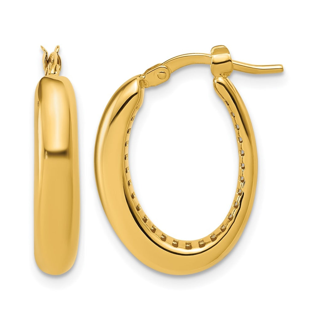 14k Yellow Gold Polished Oval Hoop Earrings