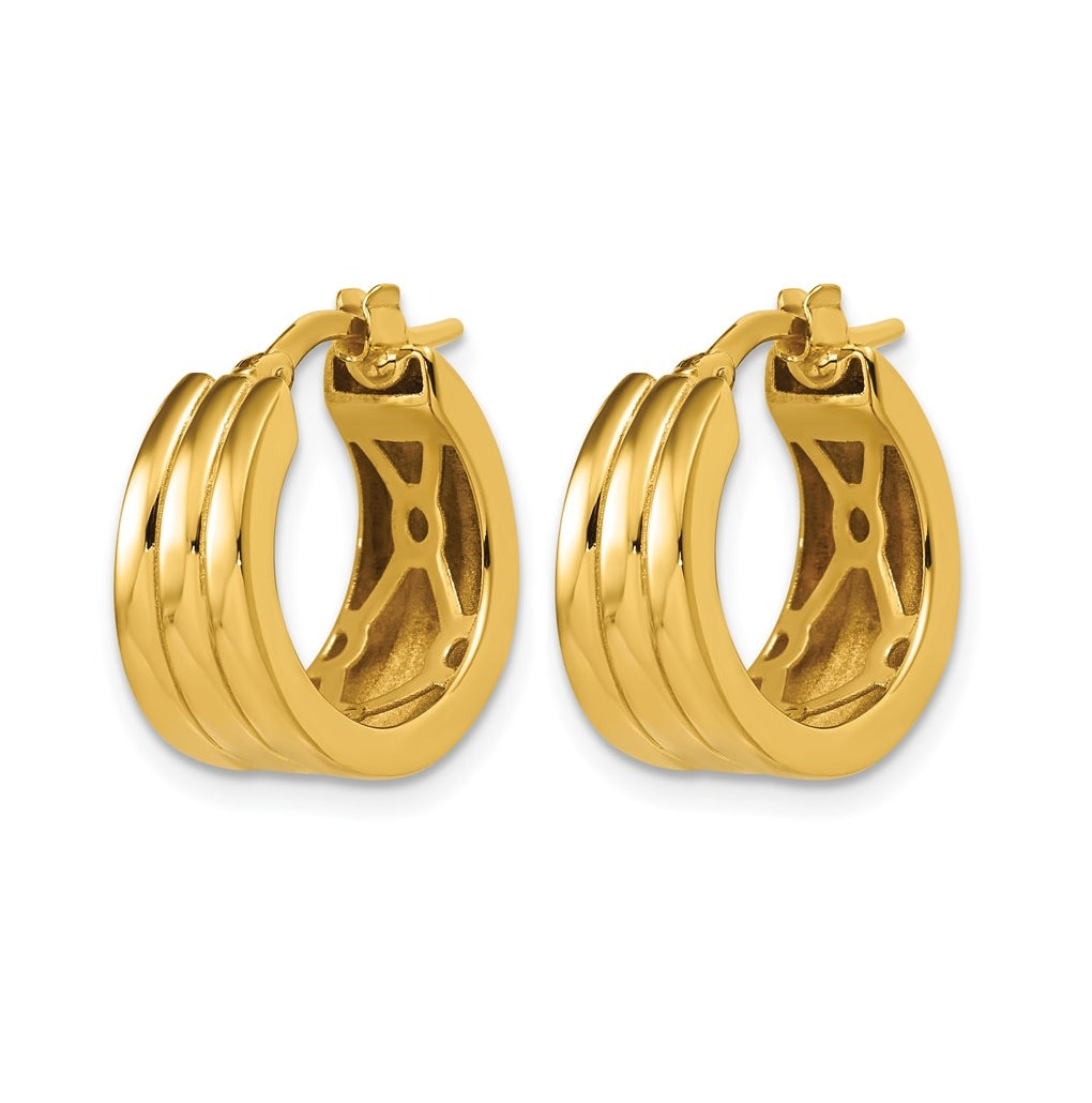 14k Yellow Gold Polished Grooved Round Hoop Earrings