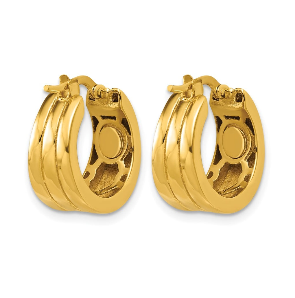 14k Yellow Gold Polished Grooved Round Hoop Earrings