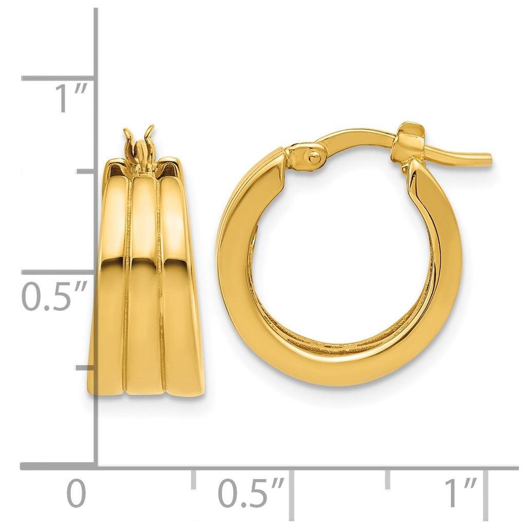 14k Yellow Gold Polished Grooved Round Hoop Earrings