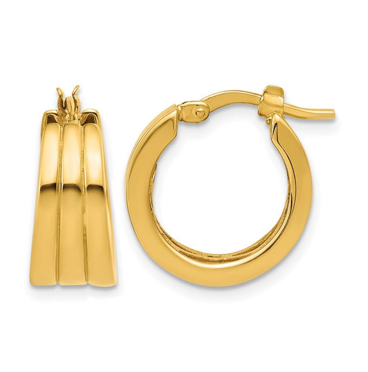 14k Yellow Gold Polished Grooved Round Hoop Earrings