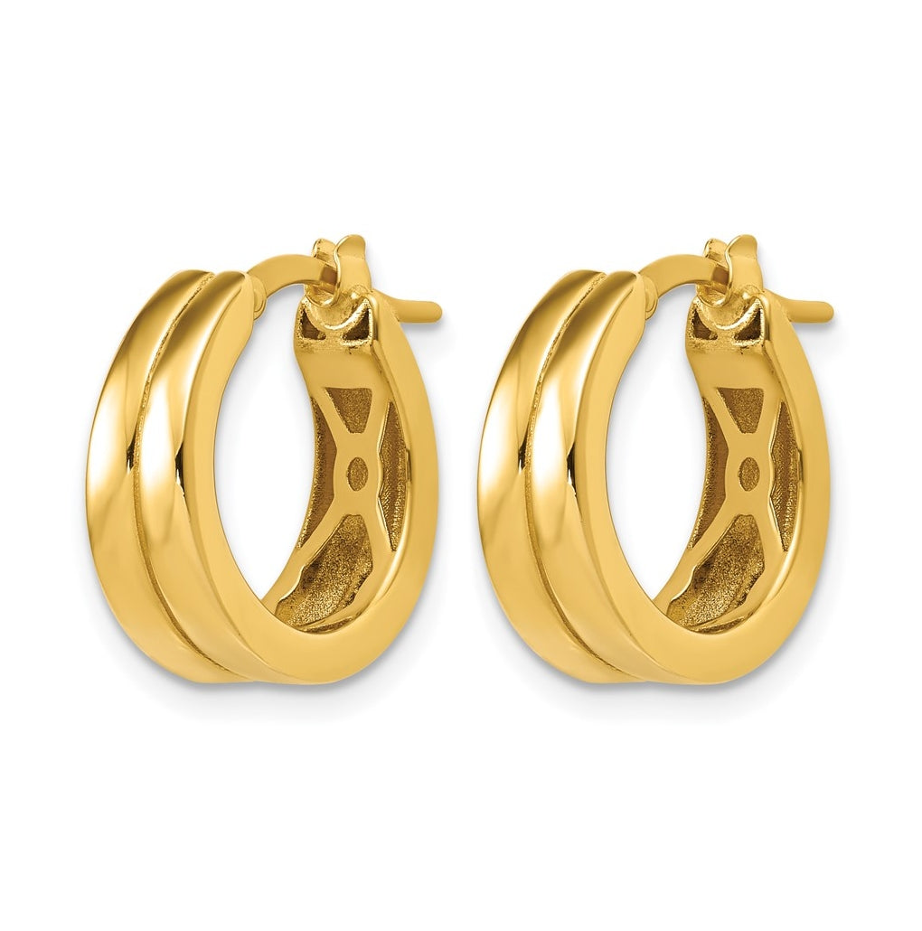 14k Yellow Gold Polished Grooved Round Hoop Earrings