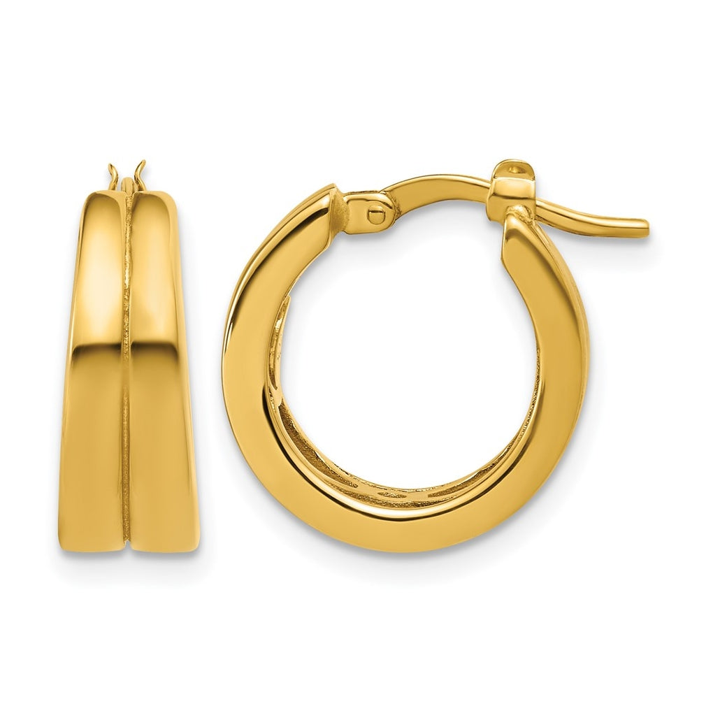 14k Yellow Gold Polished Grooved Round Hoop Earrings