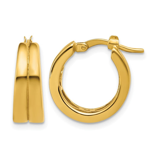 14k Yellow Gold Polished Grooved Round Hoop Earrings
