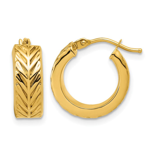 14k Yellow Gold Polished and Grooved Round Hoop Earrings