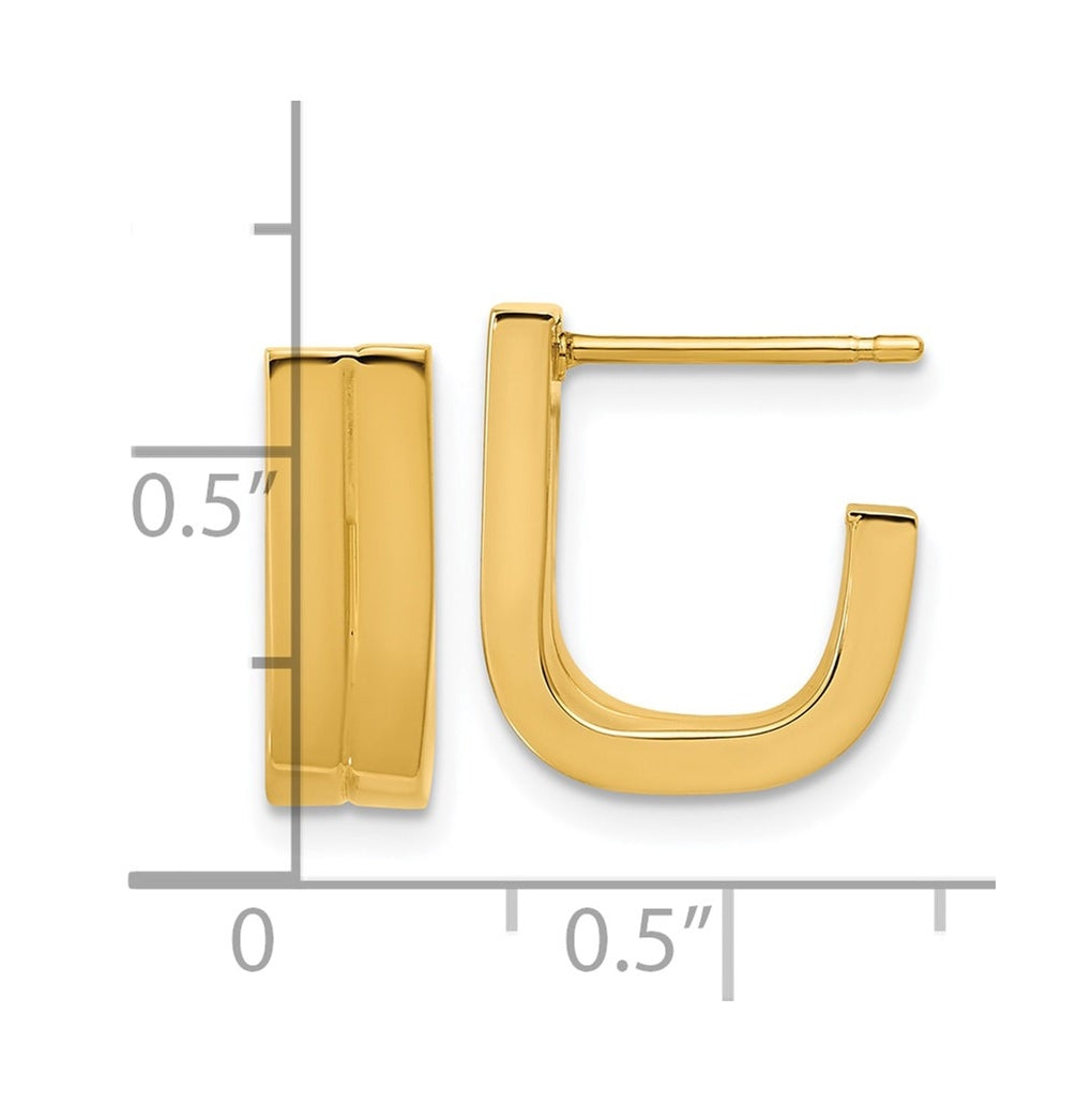 14k Yellow Gold Grooved J Hoop Post Earrings