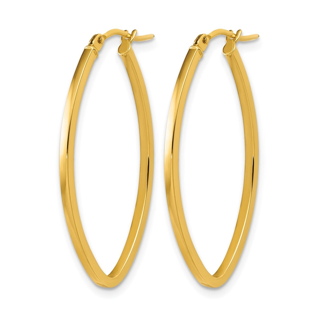 14k Yellow Gold Polished Oval Hoop Earrings