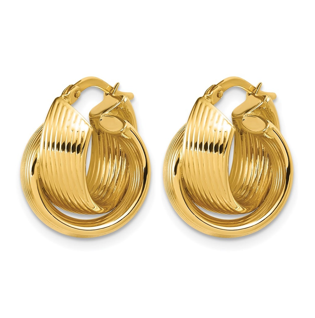 14k Yellow Gold Polished Grooved and Twisted Hoop Earrings