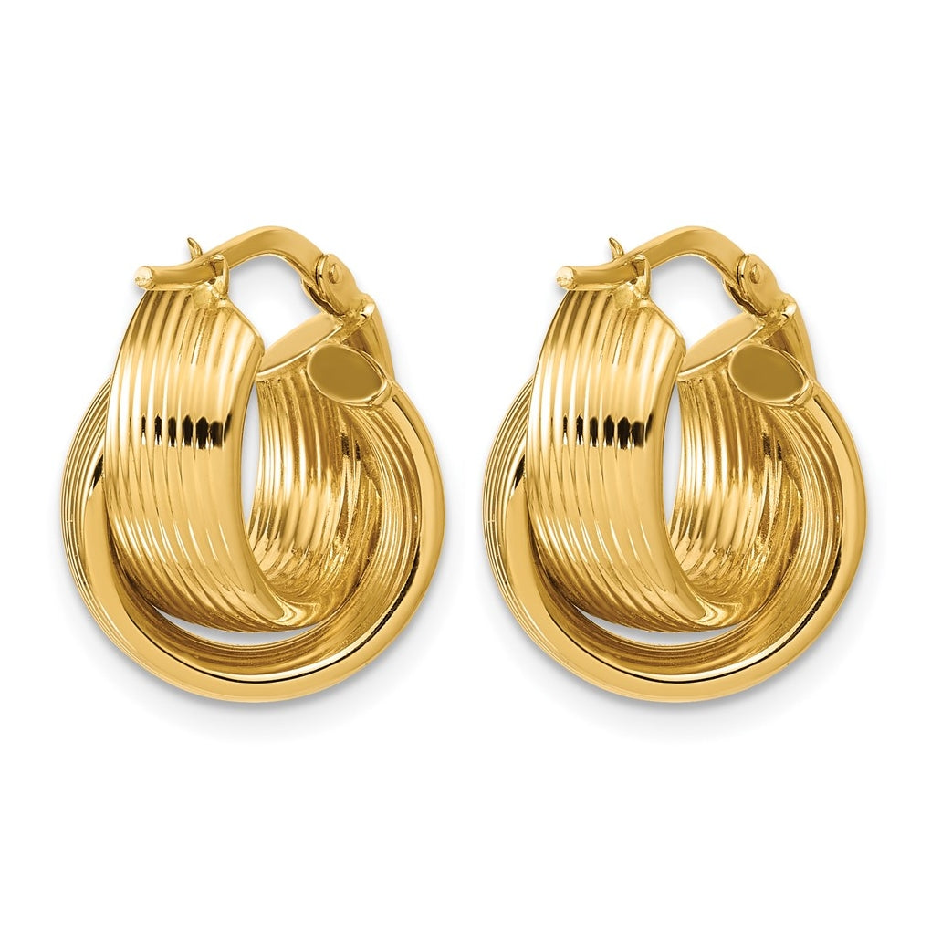 14k Yellow Gold Polished Grooved and Twisted Hoop Earrings
