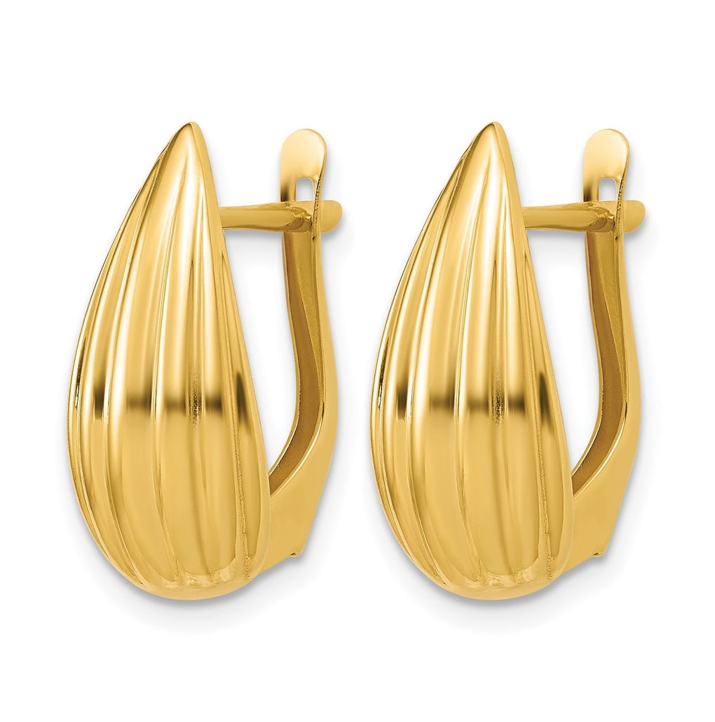 14k Yellow Gold Polished Grooved Omega Back Earrings