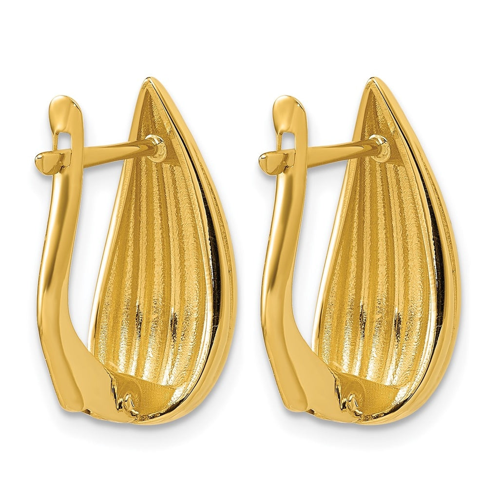 14k Yellow Gold Polished Grooved Omega Back Earrings