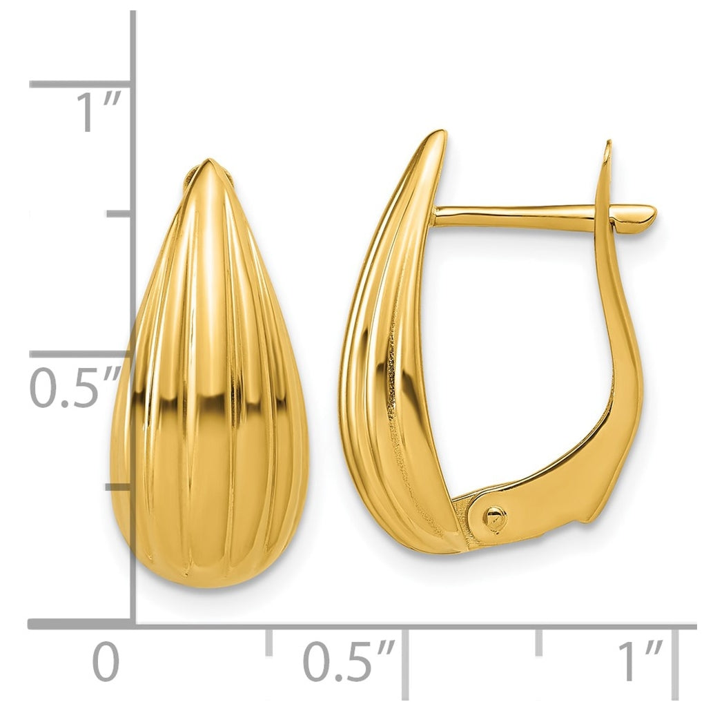 14k Yellow Gold Polished Grooved Omega Back Earrings