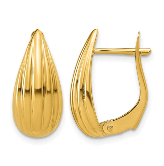14k Yellow Gold Polished Grooved Omega Back Earrings