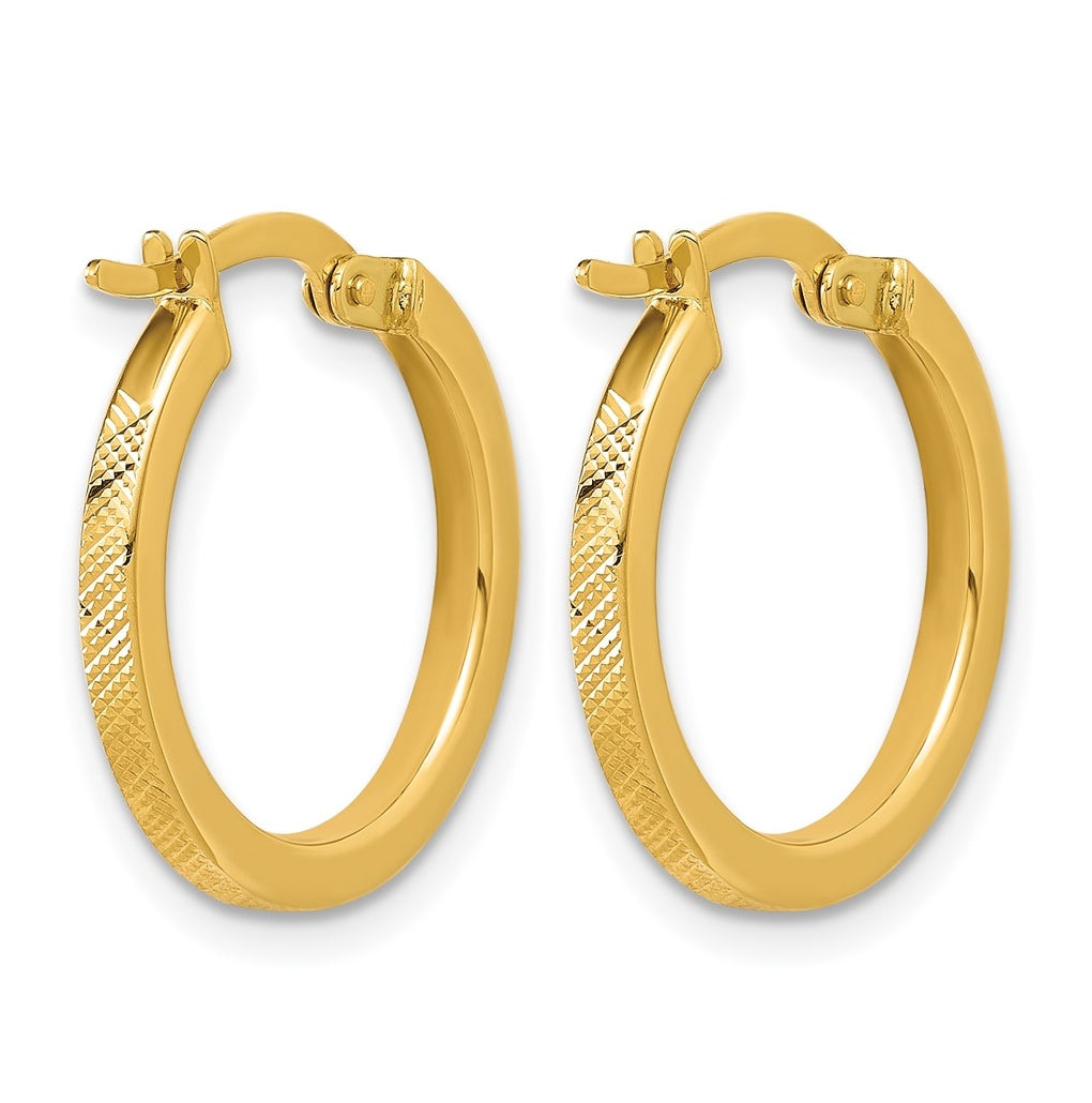 14k Yellow Gold Polished and Textured Round Hoop Earrings