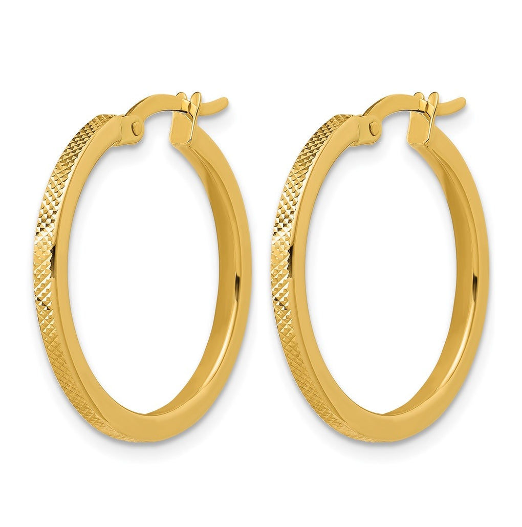 14k Yellow Gold Polished and Textured Round Hoop Earrings