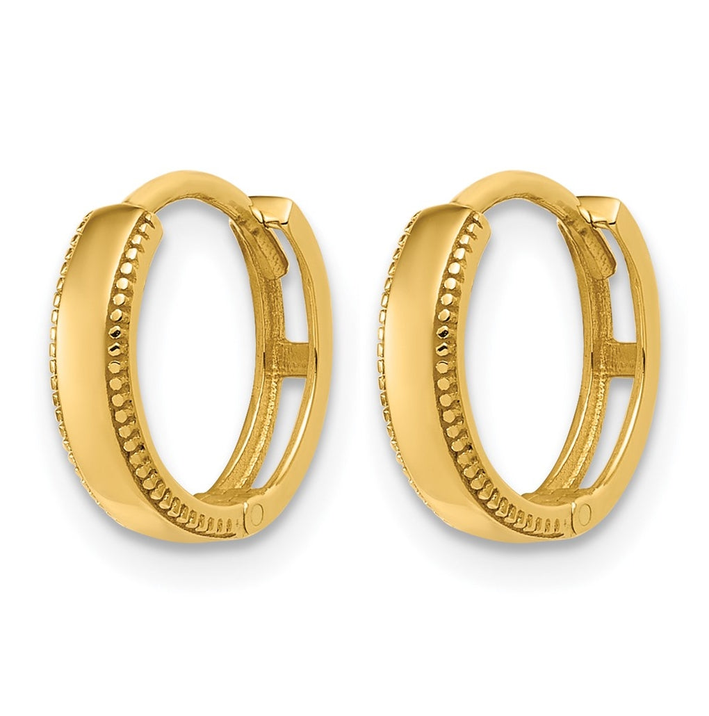14k Yellow Gold Polished Textured Huggie Hoop Earrings