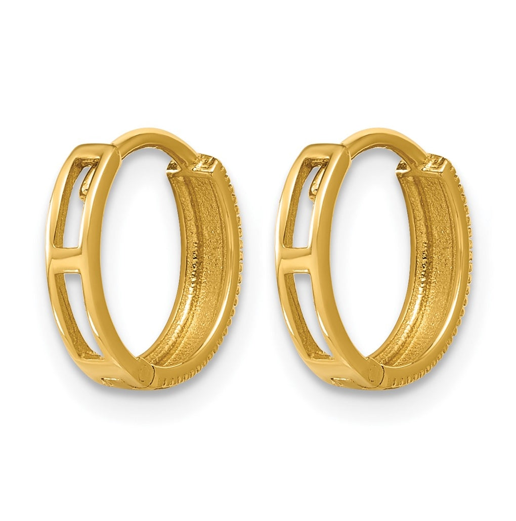 14k Yellow Gold Polished Textured Huggie Hoop Earrings
