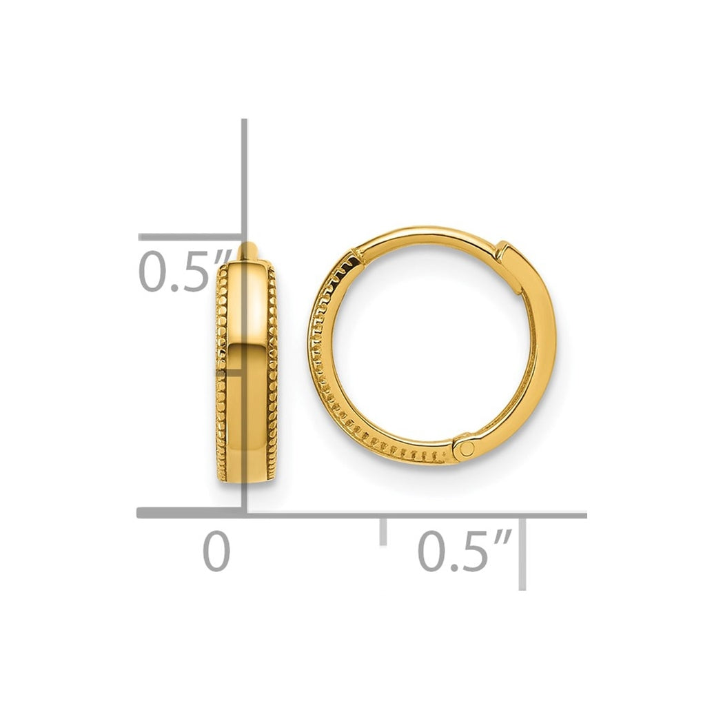14k Yellow Gold Polished Textured Huggie Hoop Earrings