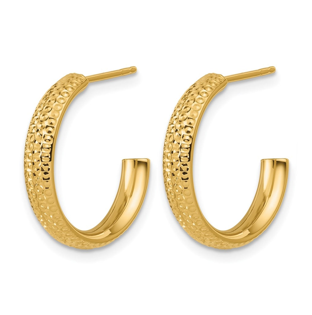 14k Yellow Gold Polished and Diamond-cut J-Hoop Post Earrings
