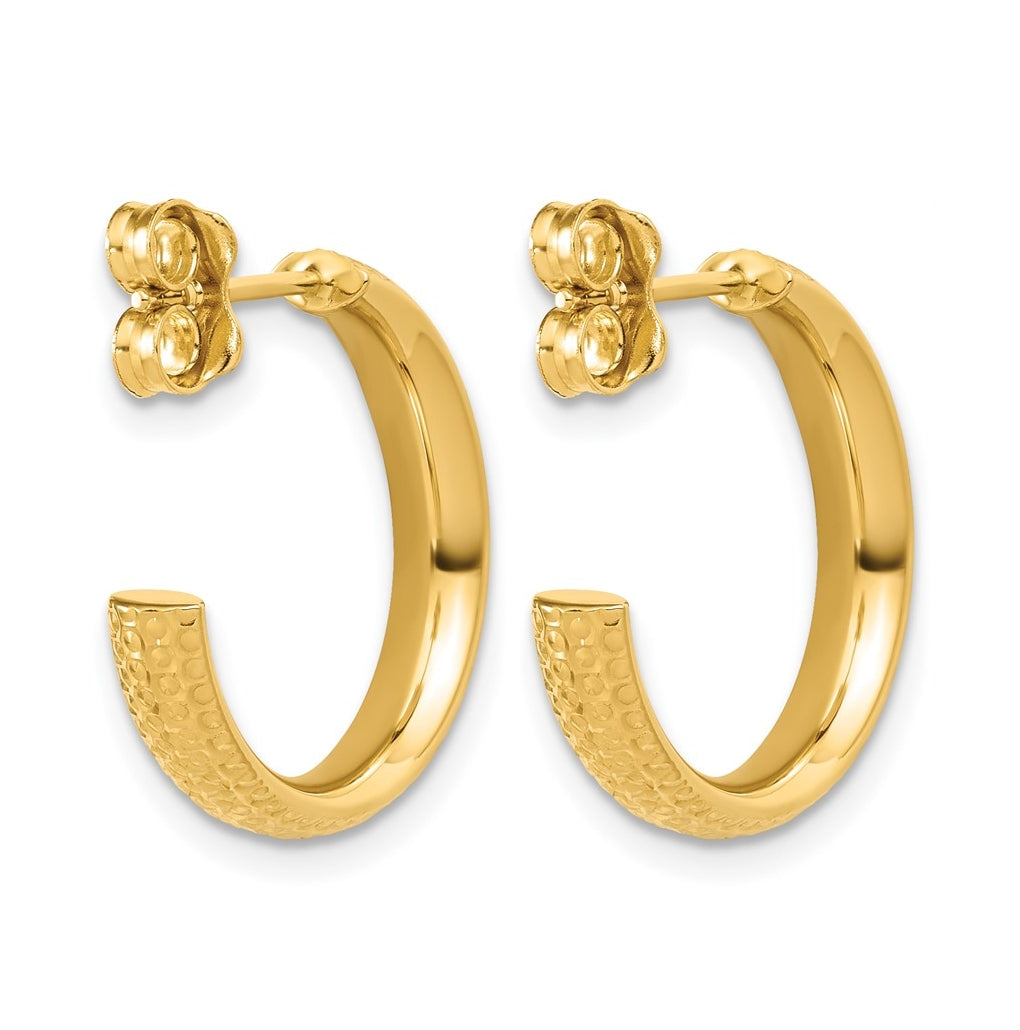14k Yellow Gold Polished and Diamond-cut J-Hoop Post Earrings