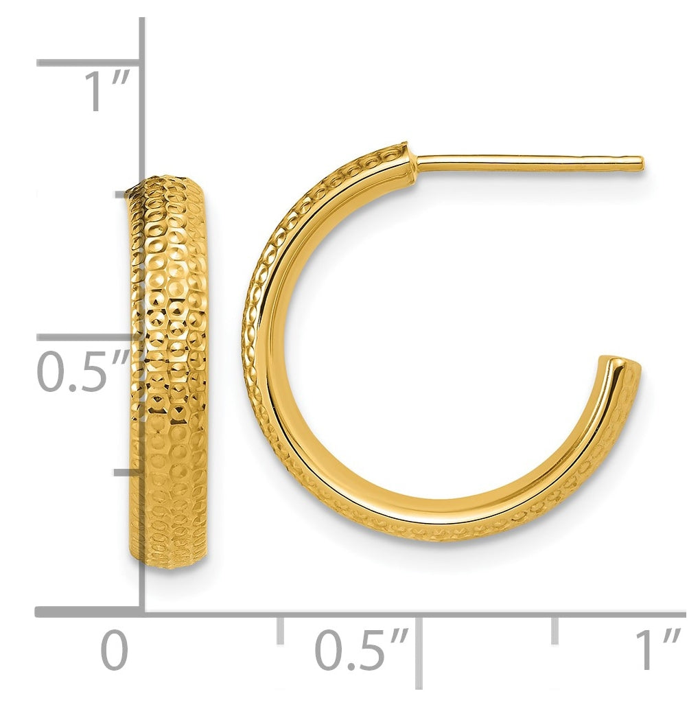14k Yellow Gold Polished and Diamond-cut J-Hoop Post Earrings