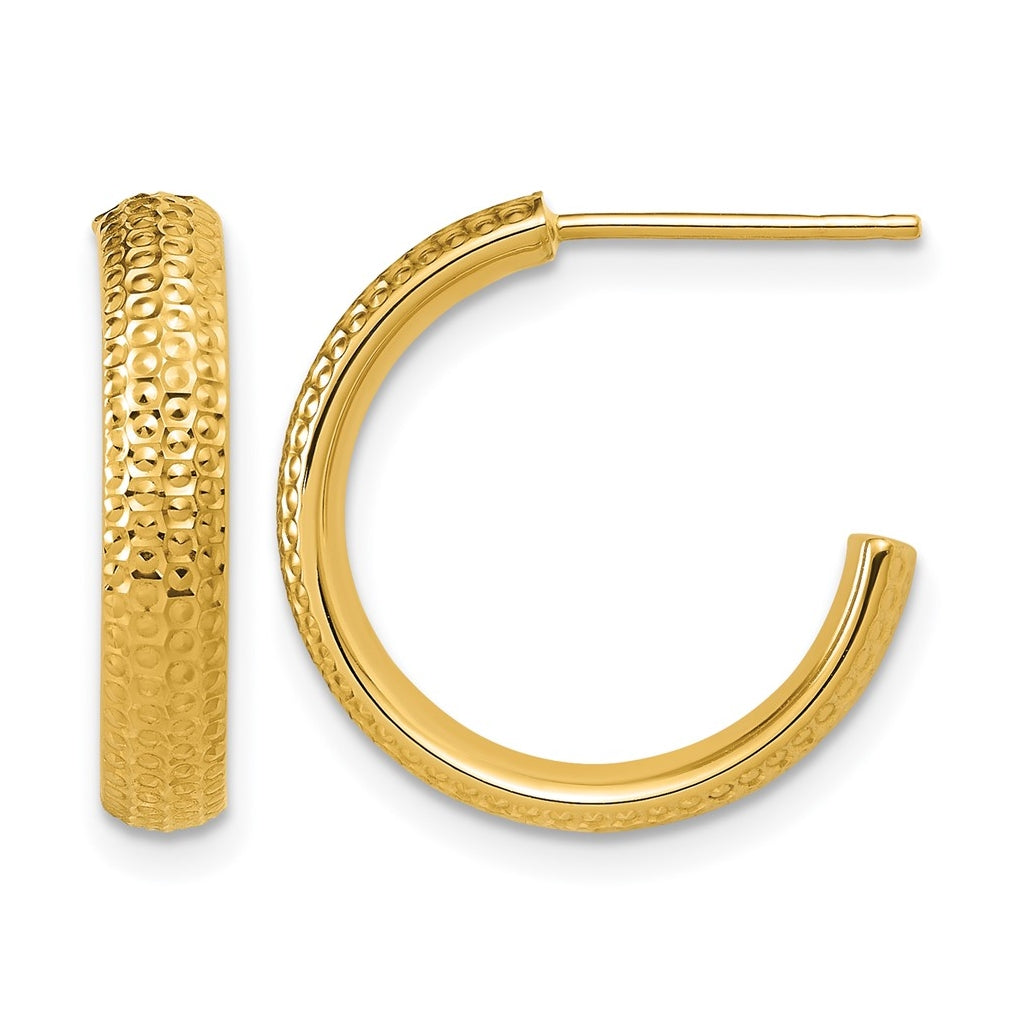 14k Yellow Gold Polished and Diamond-cut J-Hoop Post Earrings