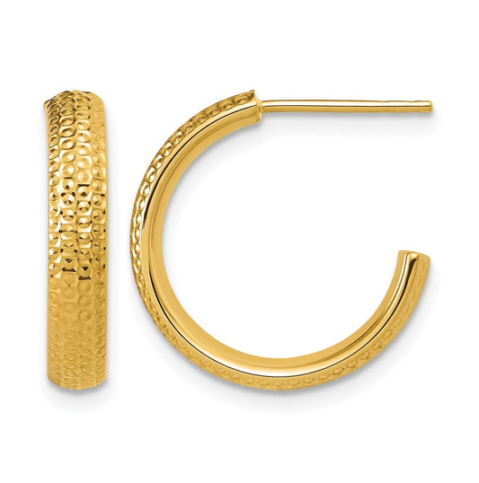 14k Yellow Gold Polished and Diamond-cut J-Hoop Post Earrings
