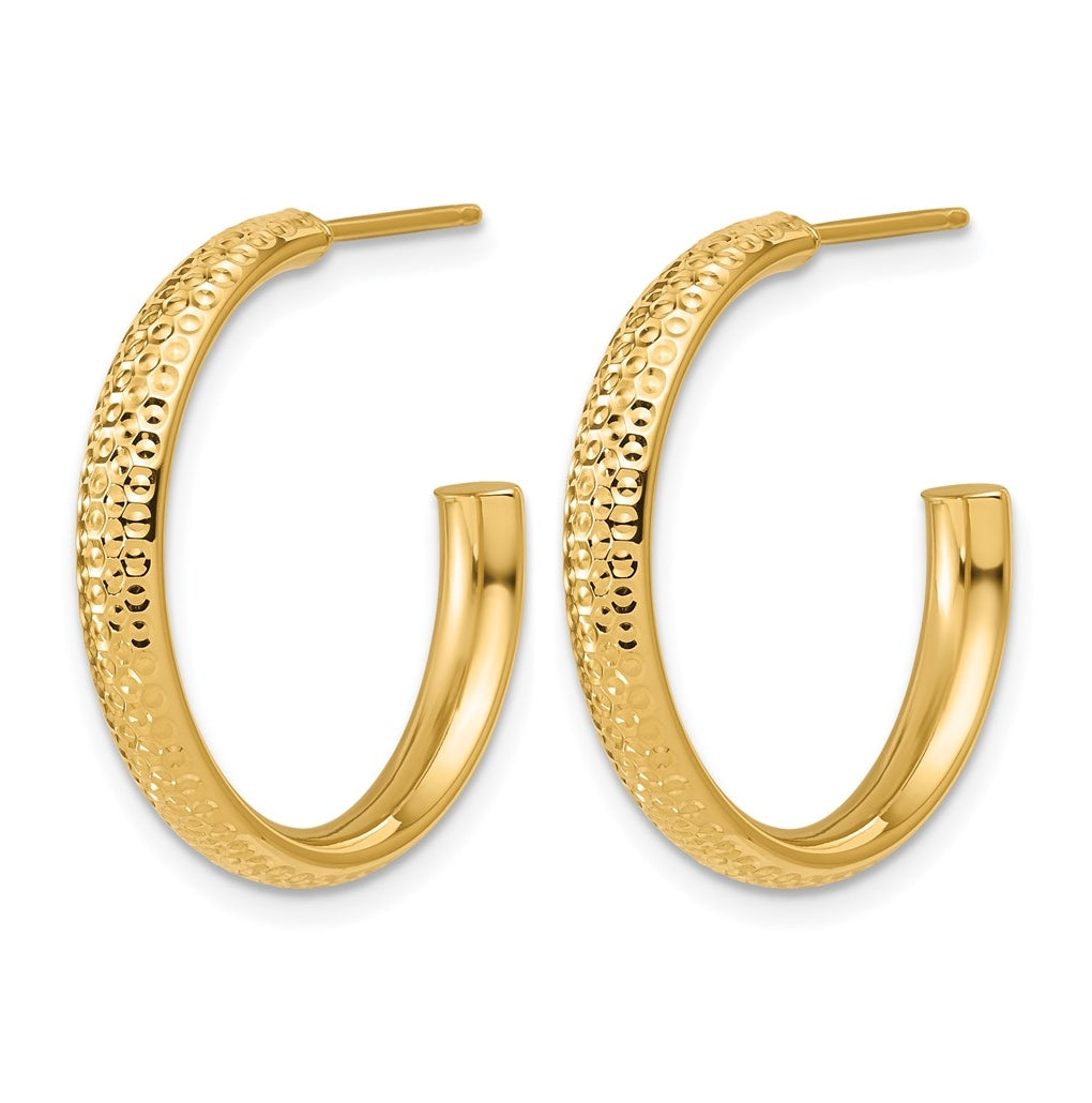 14k Yellow Gold Polished and Diamond-cut J-Hoop Post Earrings