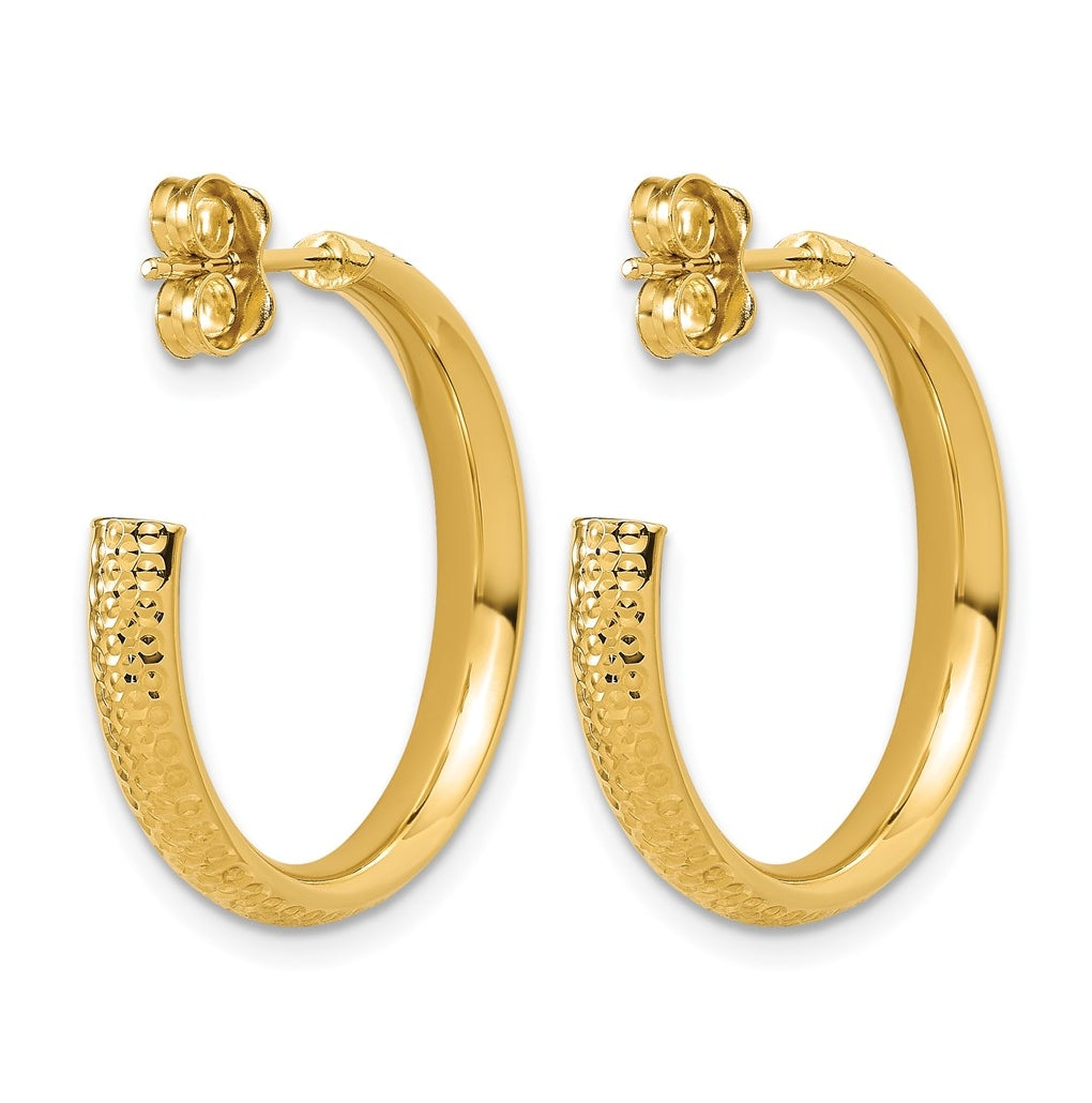 14k Yellow Gold Polished and Diamond-cut J-Hoop Post Earrings