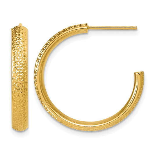 14k Yellow Gold Polished and Diamond-cut J-Hoop Post Earrings