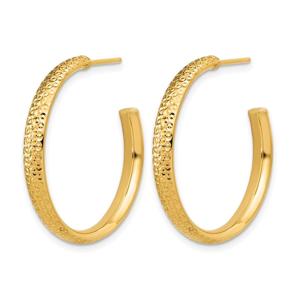 14k Yellow Gold Polished and Diamond-cut J-Hoop Post Earrings