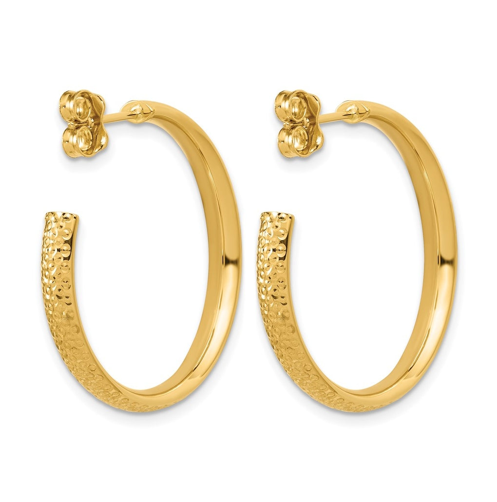 14k Yellow Gold Polished and Diamond-cut J-Hoop Post Earrings