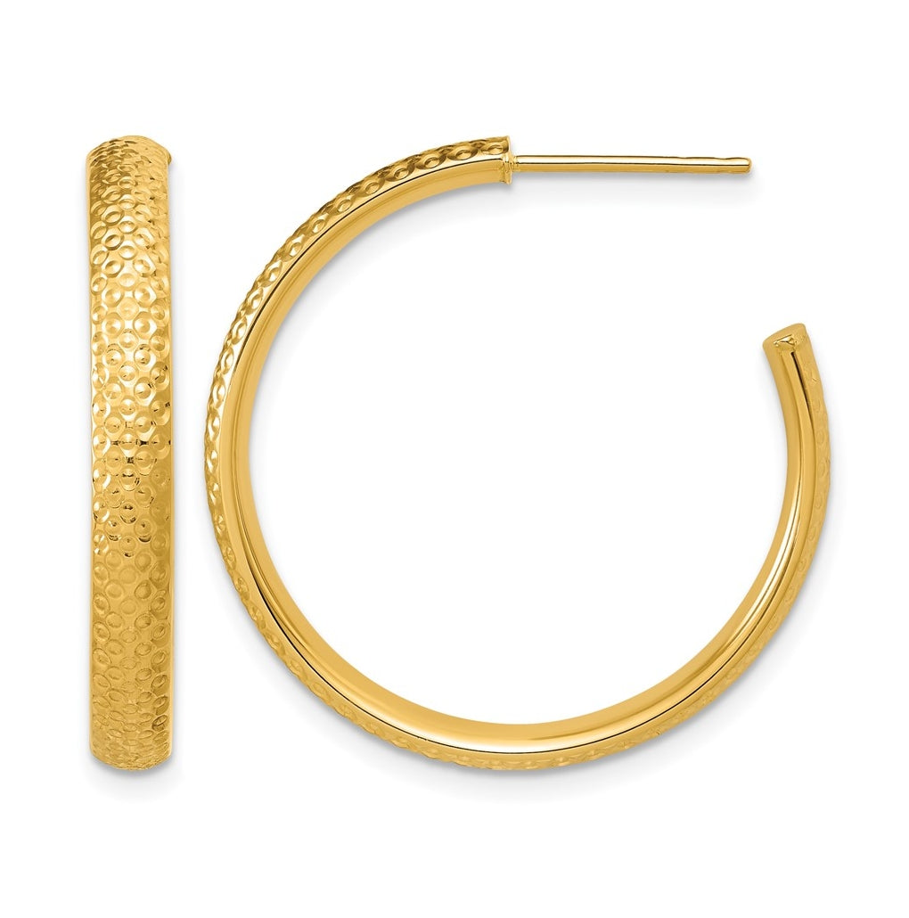 14k Yellow Gold Polished and Diamond-cut J-Hoop Post Earrings