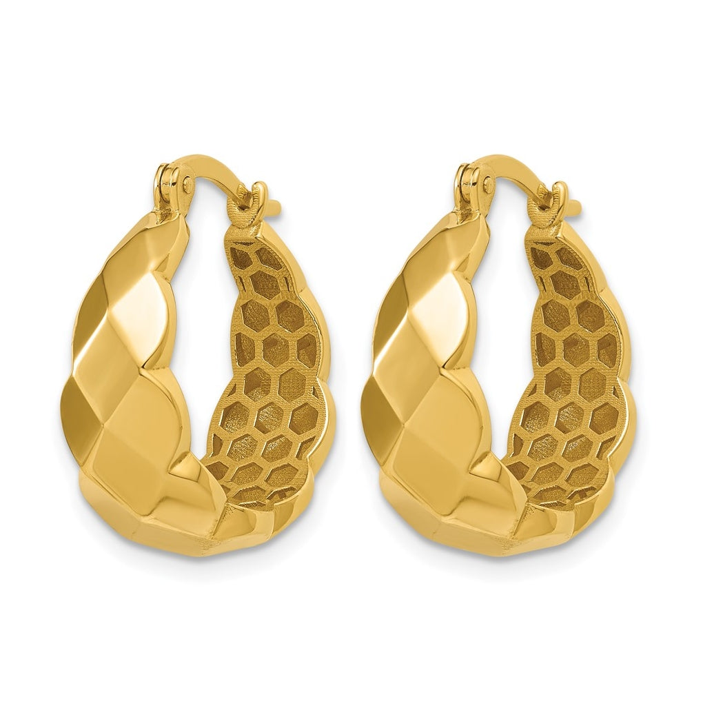 14k Yellow Gold Polished Faceted Hoop Earrings