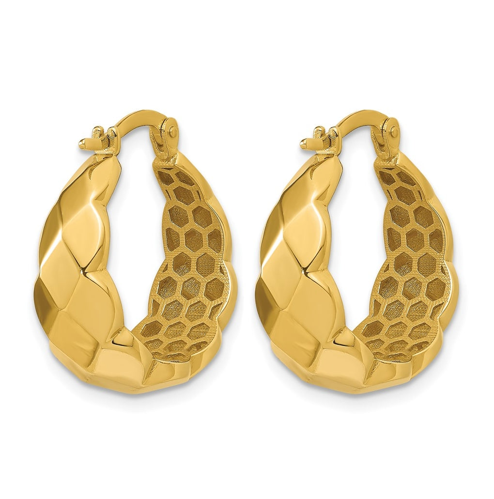 14k Yellow Gold Polished Faceted Hoop Earrings