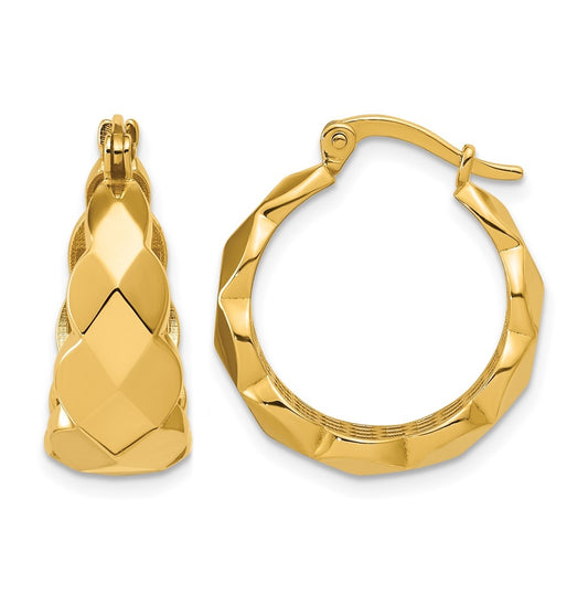 14k Yellow Gold Polished Faceted Hoop Earrings
