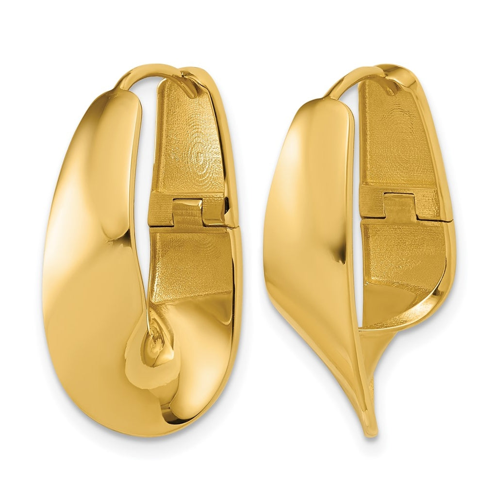 14k Yellow Gold Polished Fancy Wave Hinged Hoop Earrings