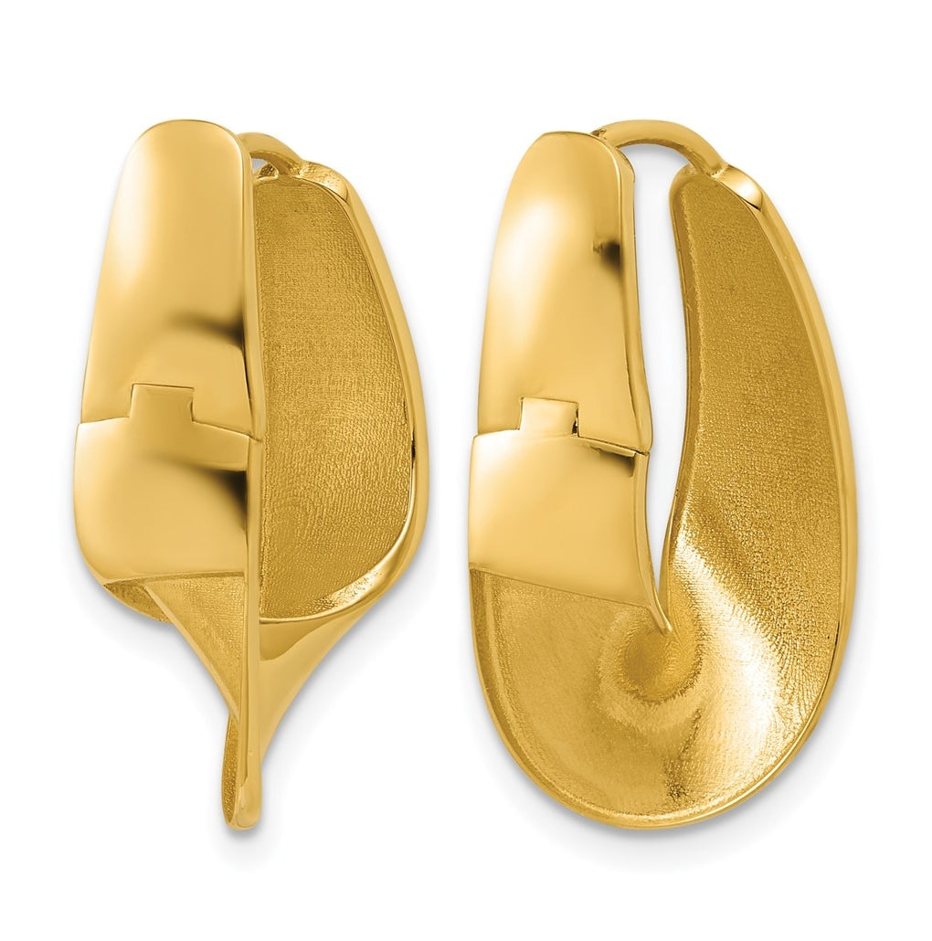 14k Yellow Gold Polished Fancy Wave Hinged Hoop Earrings