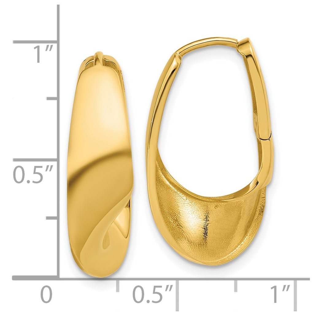 14k Yellow Gold Polished Fancy Wave Hinged Hoop Earrings