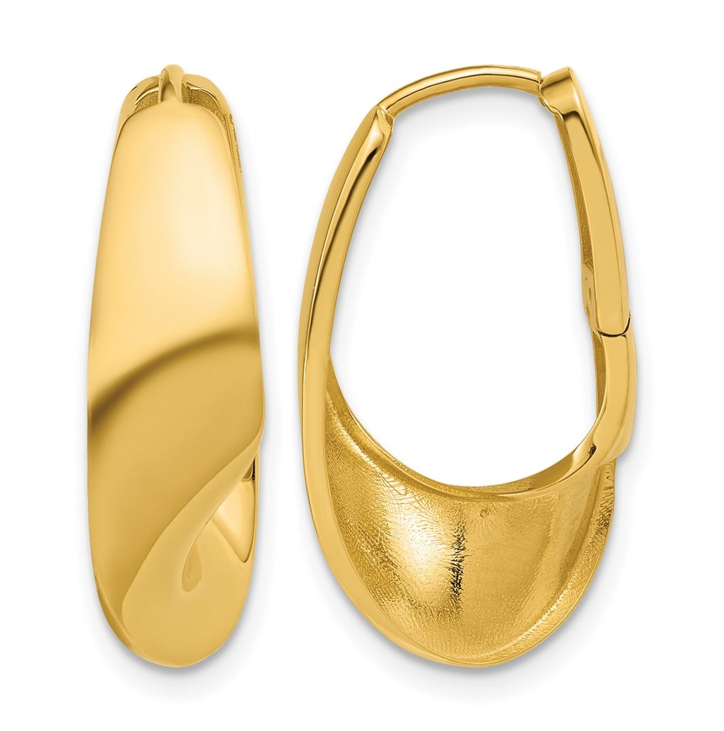 14k Yellow Gold Polished Fancy Wave Hinged Hoop Earrings
