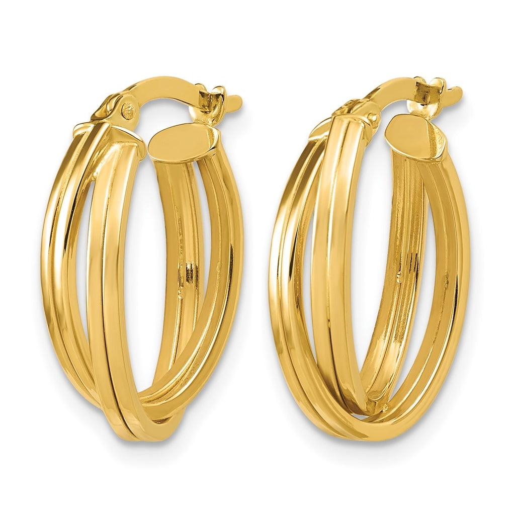 14k Yellow Gold Polished Grooved and Twisted Oval Hoop Earrings