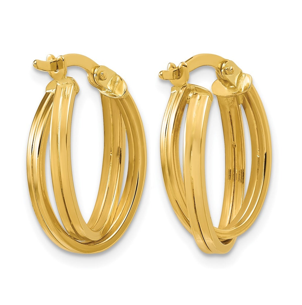 14k Yellow Gold Polished Grooved and Twisted Oval Hoop Earrings