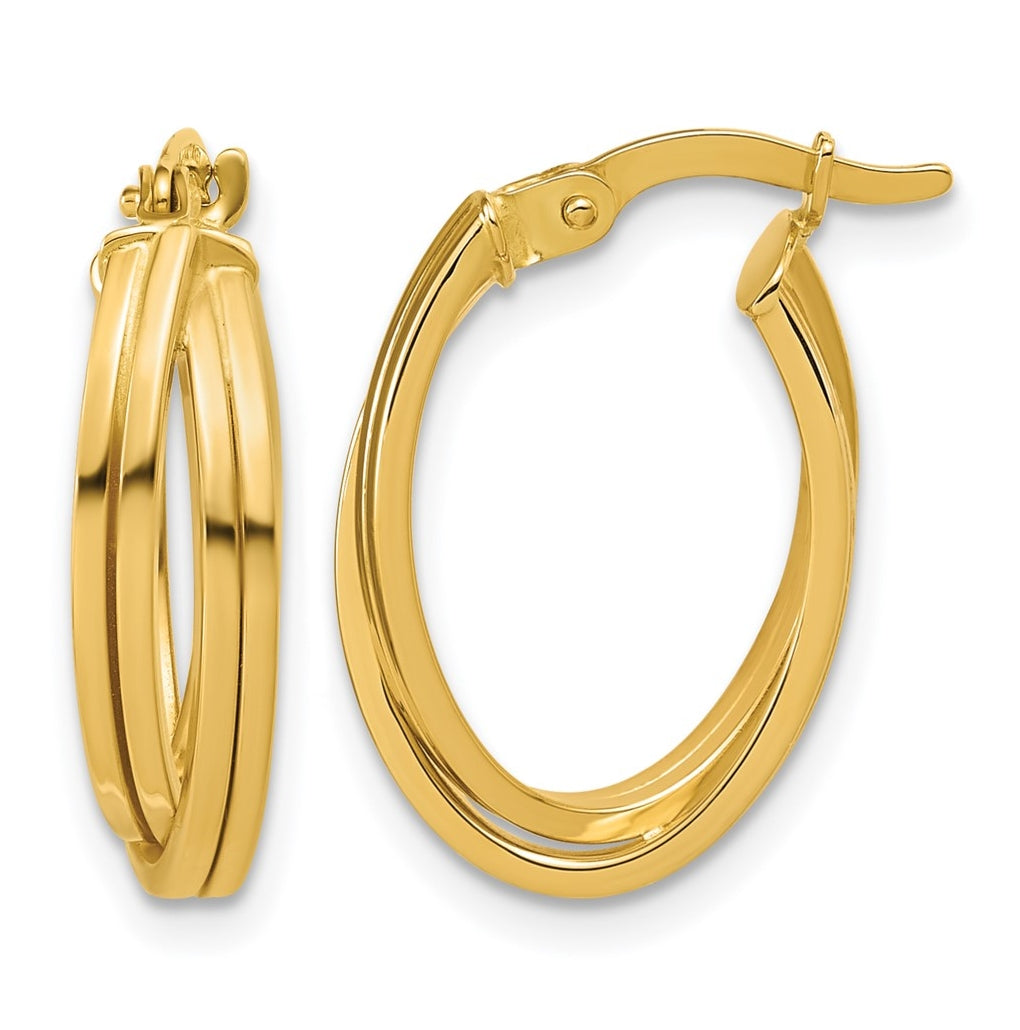 14k Yellow Gold Polished Grooved and Twisted Oval Hoop Earrings