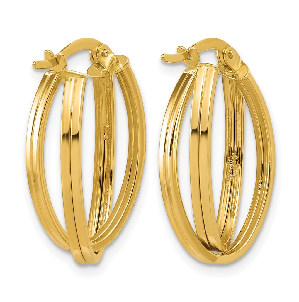 14k Yellow Gold Polished and Grooved Oval Twist Hoop Earrings