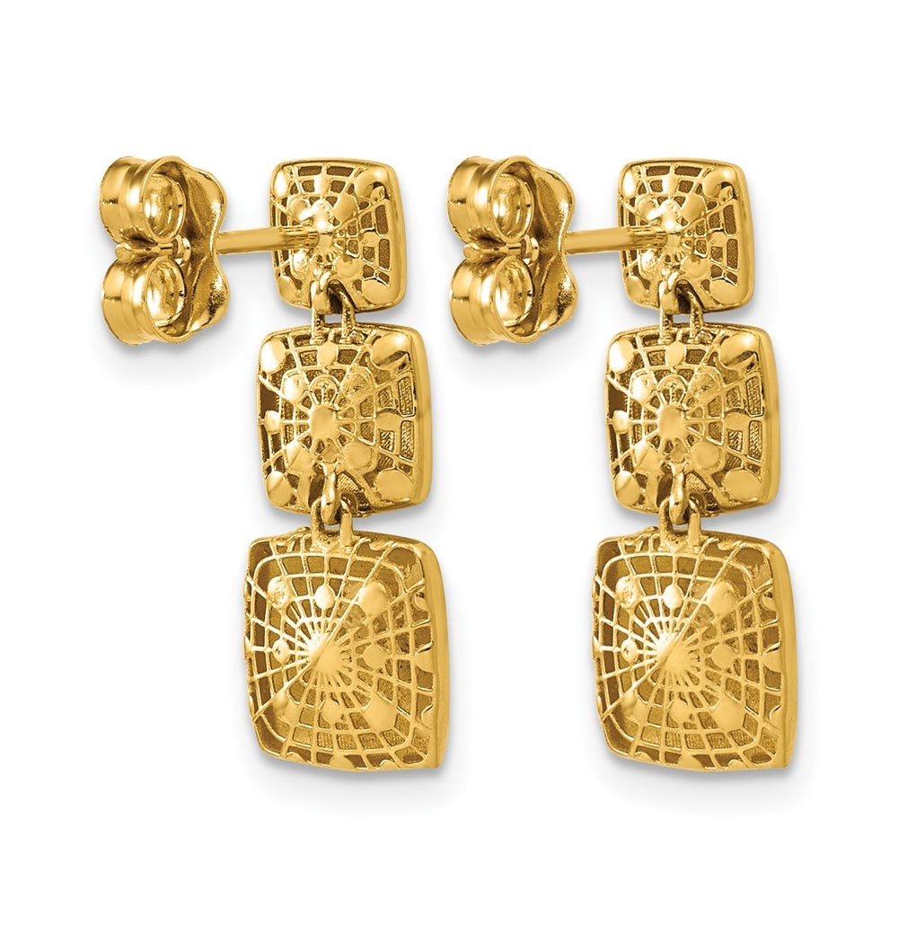 14k Yellow Gold Polished Square Dangle Post Earrings