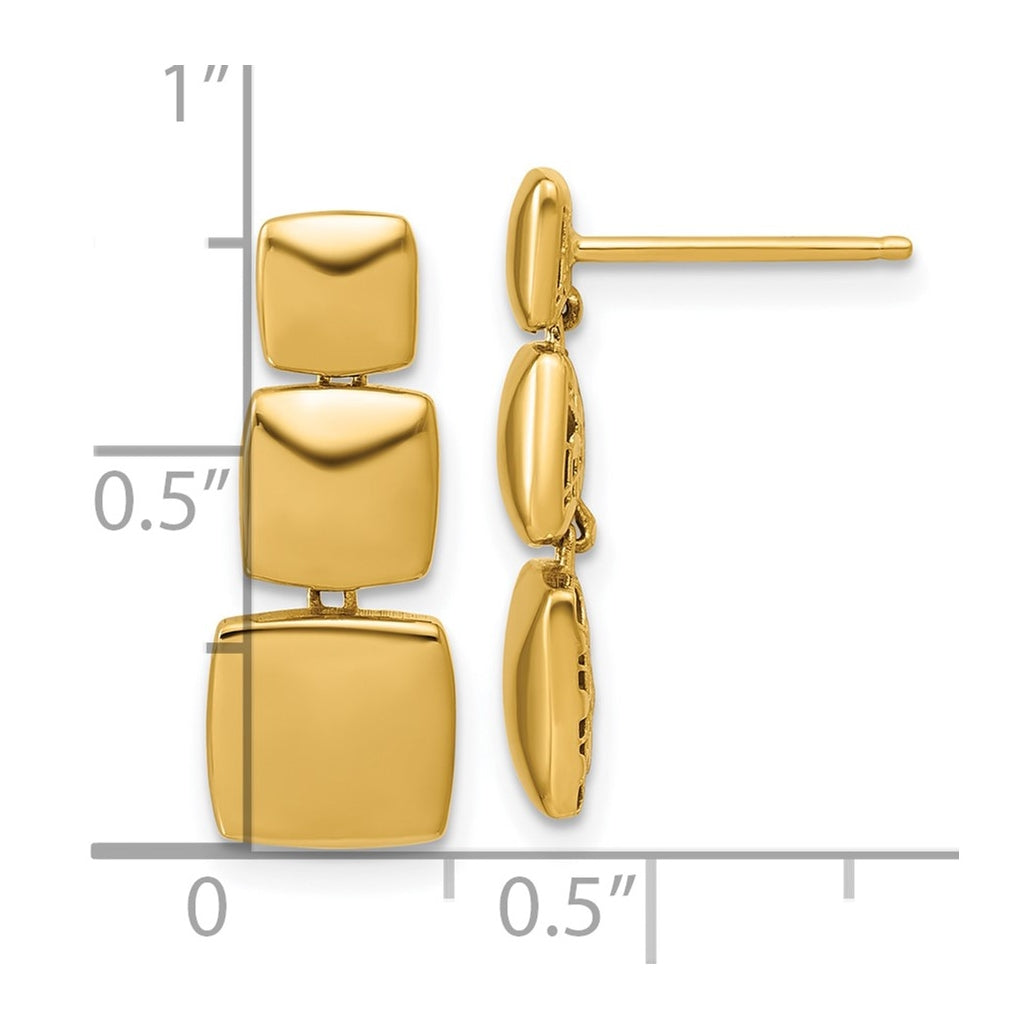 14k Yellow Gold Polished Square Dangle Post Earrings