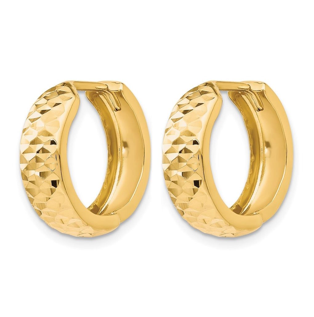 14k Yellow Gold Polished and D/C Hinged Hoop Earrings